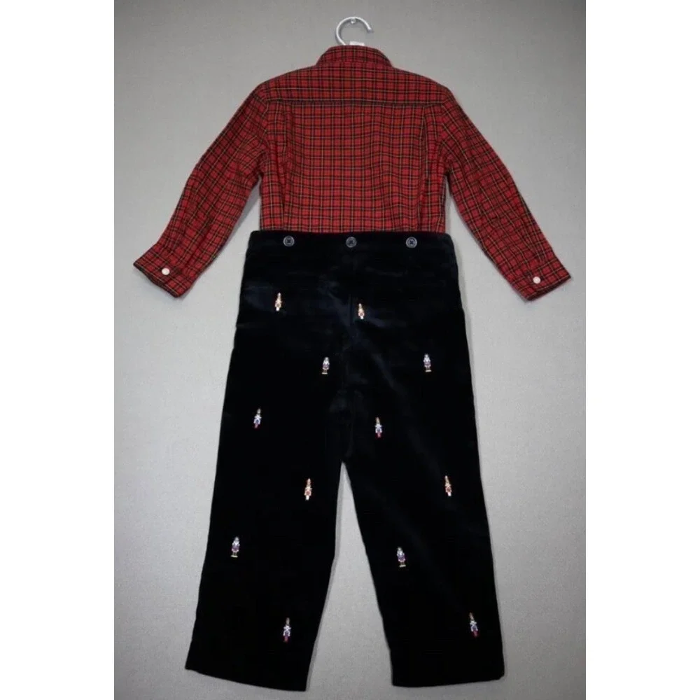 Polo Ralph Lauren Boys Plaid-Print Shirt & Embroidered Velvet Pants Set Size 24M